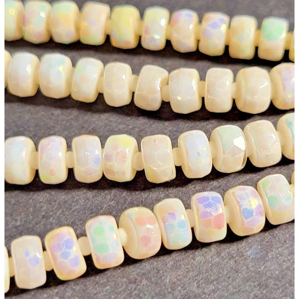 Vintage 1950s 4 Strand Opalescent Glass Bead Necklace Wedding Glam Mid Century
